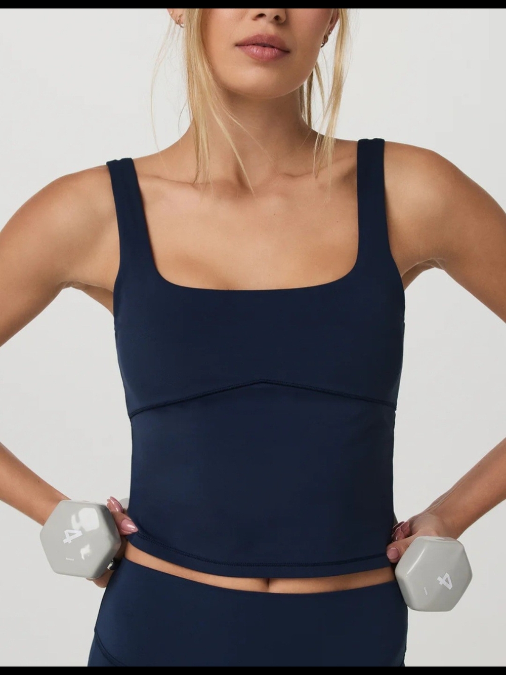 Vuori Navy Square-Neck Crop Tank L